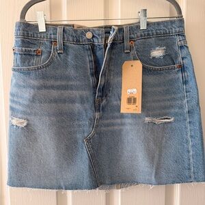 Levi's light blue distressed denim mini skirt
